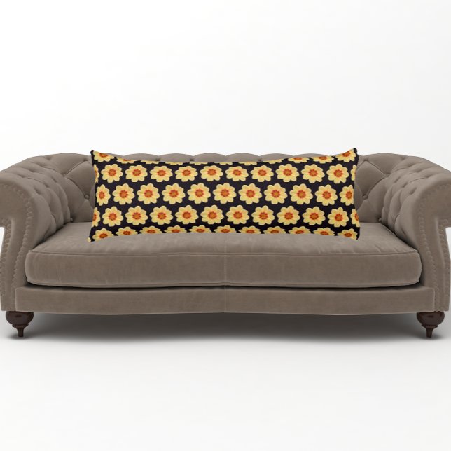 Yellow Dahlia Floral Pattern on Black Body Cushion (In Situ)