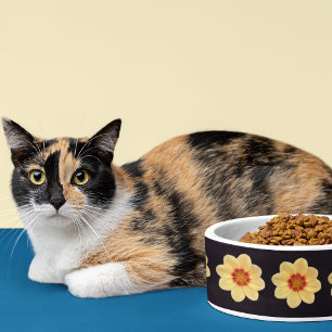 Yellow Dahlia Floral Pattern on Black Bowl