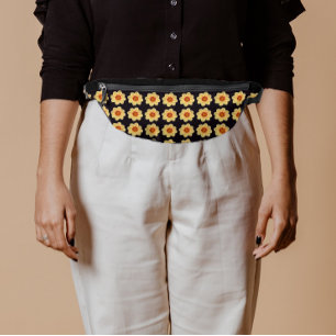 Yellow Dahlia Floral Pattern on Black Bum Bags