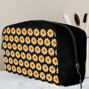 Yellow Dahlia Floral Pattern on Black Dopp Kit
