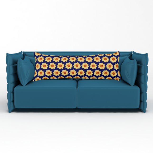 Yellow Dahlia Floral Pattern on Blue Body Cushion (In Situ)