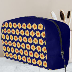 Yellow Dahlia Floral Pattern on Blue Dopp Kit