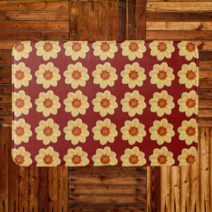 Yellow Dahlia Floral Pattern on Brick Red Bath Mat