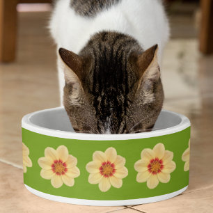 Yellow Dahlia Floral Pattern on Green Bowl