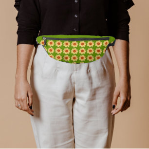 Yellow Dahlia Floral Pattern on Green Bum Bags