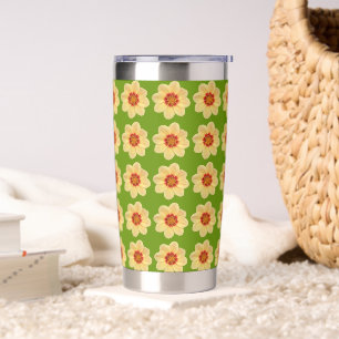 Yellow Dahlia Floral Pattern on Green Insulated Tumbler