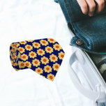 Yellow Dahlia Floral Pattern on Navy Blue Tie<br><div class="desc">Dress in style with this stylish tie that features an image of a yellow flower on a navy blue background and printed in a repeating pattern.</div>