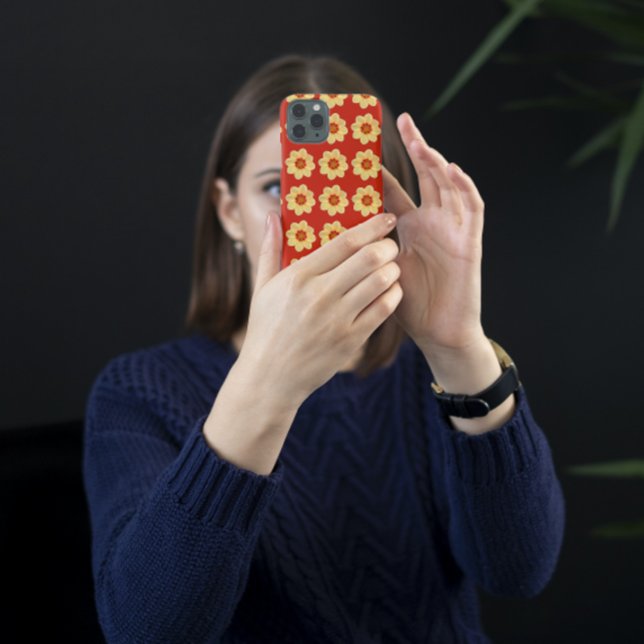 Yellow Dahlia Floral Pattern on Red Case-Mate iPhone Case (In Situ)
