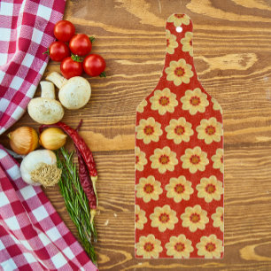 Yellow Dahlia Floral Pattern on Red Cutting Board