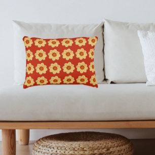 Yellow Dahlia Floral Pattern on Red Decorative Cushion