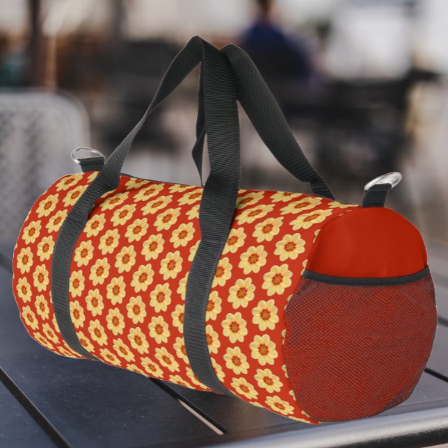 Yellow Dahlia Floral Pattern on Red Duffle Bag (Creator Uploaded)