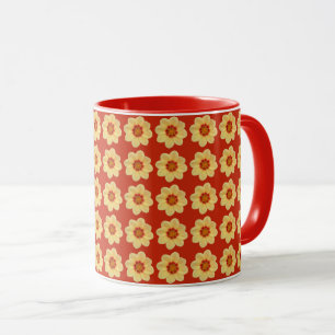 Yellow Dahlia Floral Pattern on Red Mug