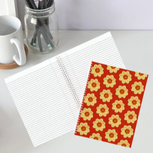 Yellow Dahlia Floral Pattern on Red Notebook
