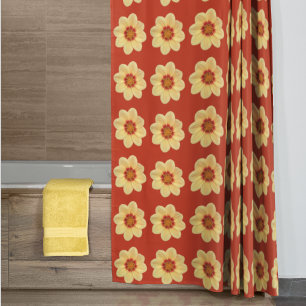 Yellow Dahlia Floral Pattern on Red Shower Curtain
