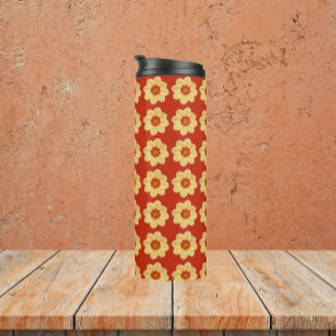 Yellow Dahlia Floral Pattern on Red Thermal Tumbler