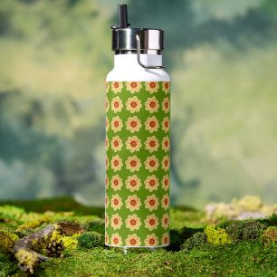 Yellow Dahlia Floral Pattern on White Water Bottle