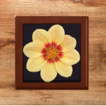 Yellow Dahlia on Black Floral Gift Box<br><div class="desc">Store trinkets,  jewellery and other small keepsakes in this wooden gift box with ceramic tile that features the photo image of a yellow Dahlia flower on a black background. A lovely,  floral design! Select your gift box size and colour.</div>