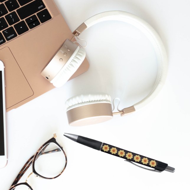 Yellow Dahlia on Black Floral Pattern (In Situ)