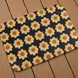 Yellow Dahlia on Black Floral Pattern Bath Mat