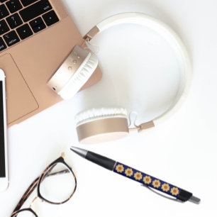 Yellow Dahlia on Blue Floral Pattern