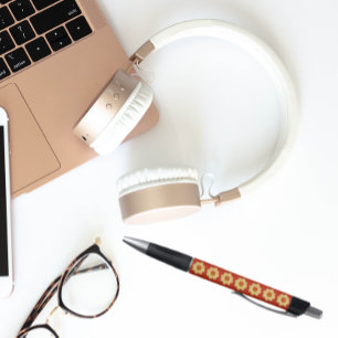 Yellow Dahlia on Red Floral Pattern