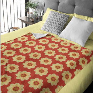 Yellow Dahlia on Red Floral Pattern Sherpa Blanket