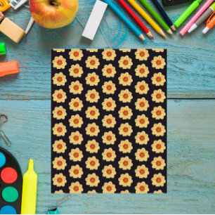 Yellow Dahlia Pattern on Black Scrapbook Paper