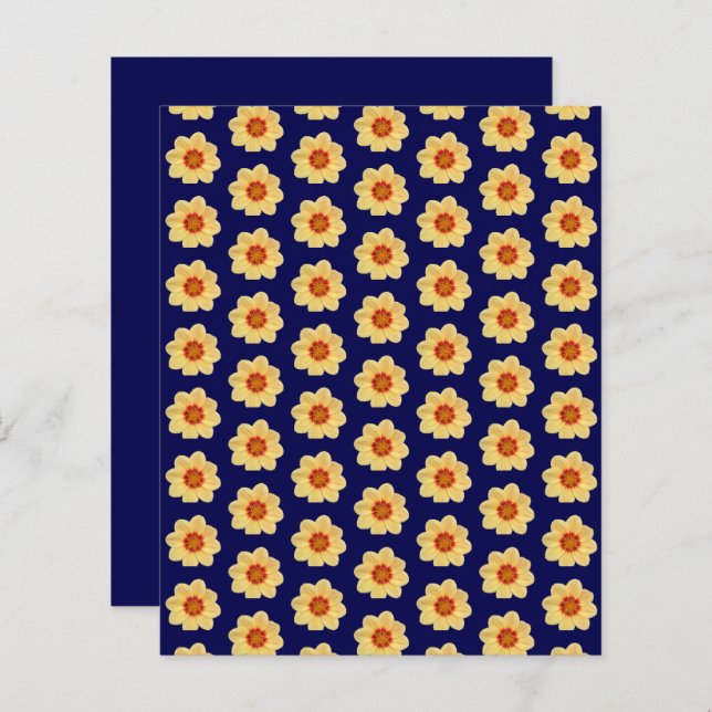 Yellow Dahlia Pattern on Blue Scrapbook Paper (Front/Back)