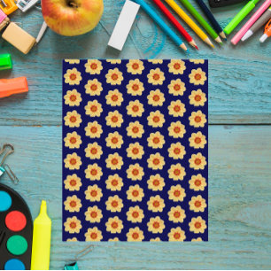 Yellow Dahlia Pattern on Blue Scrapbook Paper
