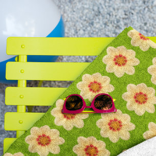 Yellow Dahlia Pattern on Green Floral Beach Towel