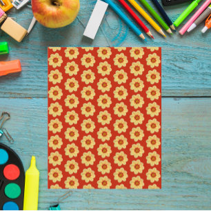 Yellow Dahlia Pattern on Red Scrapbook Paper
