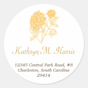 Yellow dahlia simple elegance circle address label