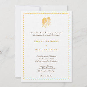 Yellow dahlia simple elegance wedding invitation