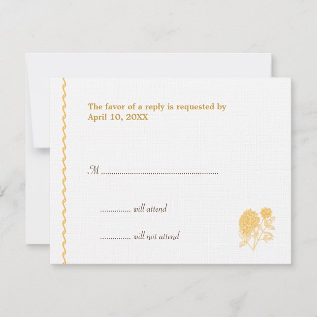 Yellow dahlia wedding enclosure RSVP response card (Front)
