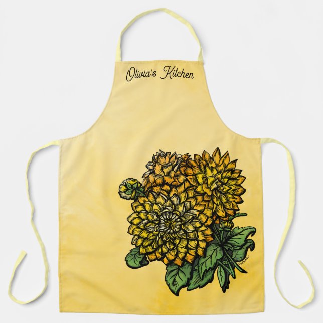 Yellow Dahlias Floral  Apron (Front)