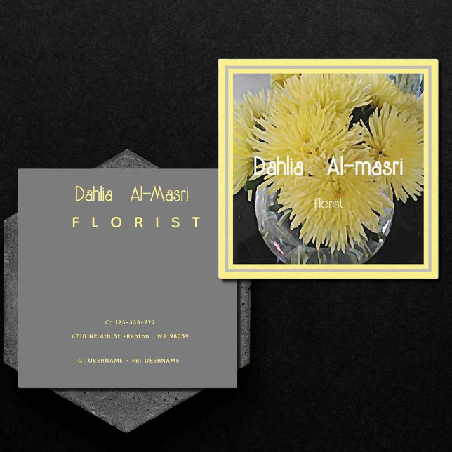 yellow dahlias square business card (Creator Uploaded)