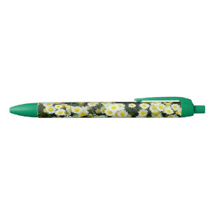 Yellow Dainty Daisy Flower Buttons,  Blue Ink Pen