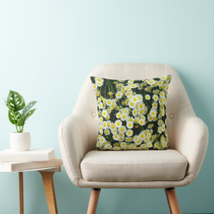 Yellow Dainty Daisy Flower Buttons,  Cushion