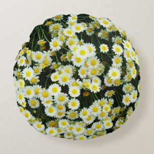Yellow Dainty Daisy Flower Buttons,  Round Cushion