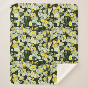 Yellow Dainty Daisy Flower Buttons,  Sherpa Blanket