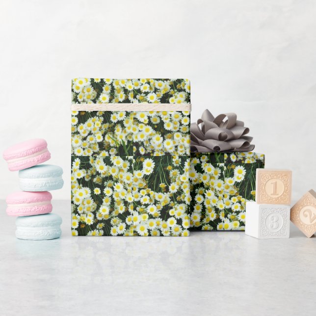 Yellow Dainty Daisy Flower Buttons,  Wrapping Paper (Baby Shower)