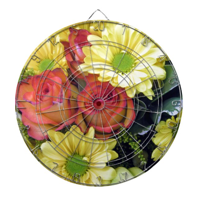 Yellow Daisies and Red Roses Dartboard (Front)