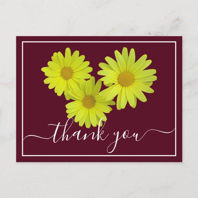 Yellow Daisies Colourful Wine Background Thank You Postcard (Front)