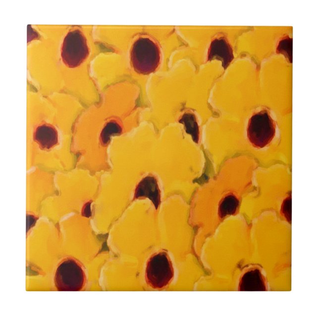 Yellow Daisies Floral Abstract Art Tile (Front)