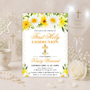 Yellow Daisies Flowers First Holy Communion Invitation