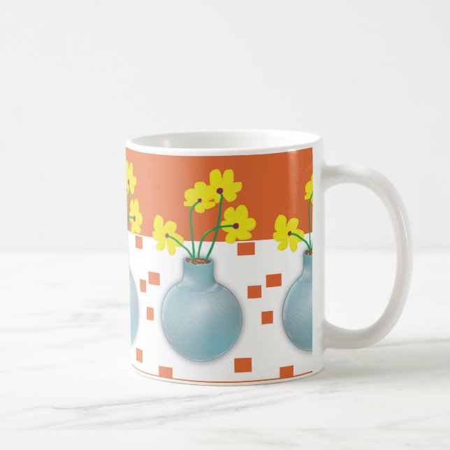 Yellow Daisies in a Blue Vase Coffee Mug (Right)