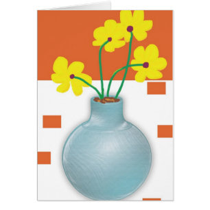 Yellow Daisies in a Blue Vase with Custom Text