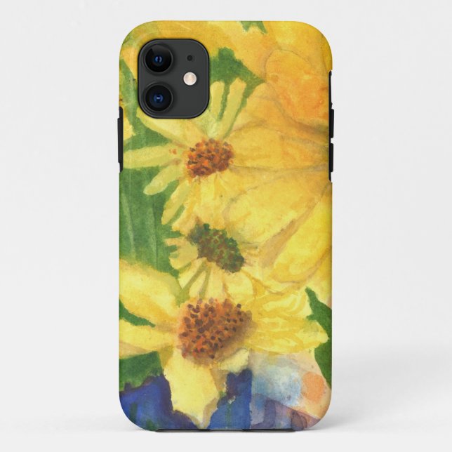 yellow daisies in blue vase Case-Mate iPhone case (Back)