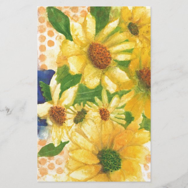 yellow daisies in blue vase stationery (Front)