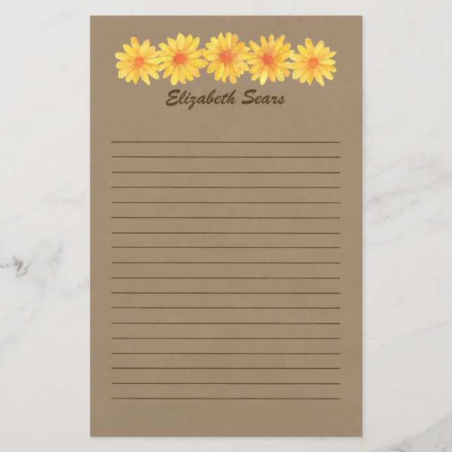 Yellow Daisies/Kraft Paper Stationery (Front)
